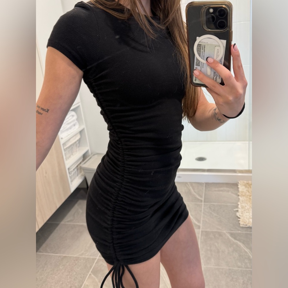 Garage Black Ruched Mini Dress - Picture 3 of 4